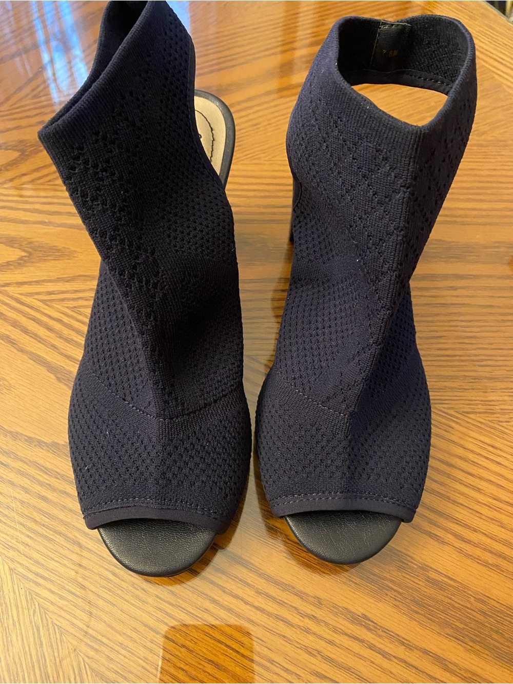 Life Stride Blue Knit Peep-Toe Sock Mules with Block Heel